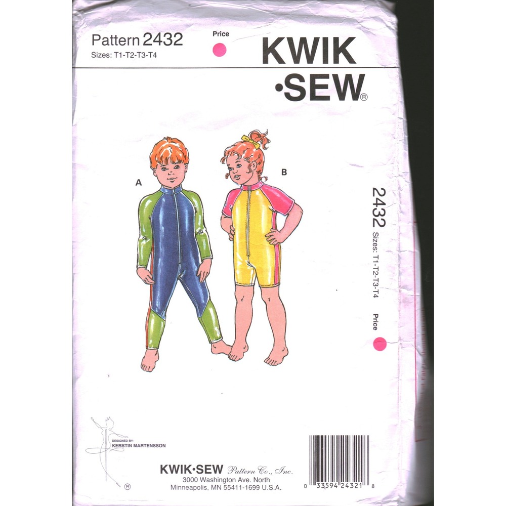 Kwik Sew 2432 Toddlers Swimsuits Sewing Pattern Sizes T1-T4 Kerstin Martensson